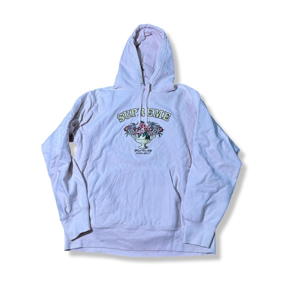 Supreme Hoodie Mens Large Pink Excellent Embroidered Flower F* Em All SS17